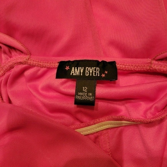 AMY BYER Hot Pink Satin Cascade Bow Tie Waist Ruffle Dress - Picture 4 of 5